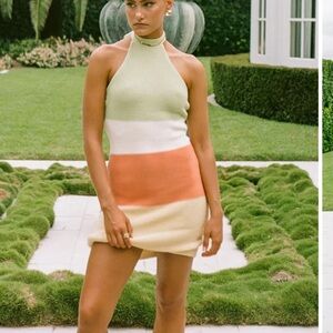 Sabo Skirt Green, White, and Orange Midi Dress